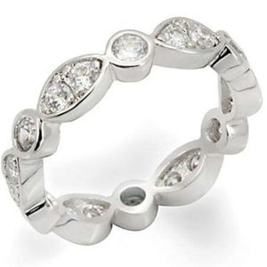 Silver Art Deco CZ Eternity Ring Band Size 9 10